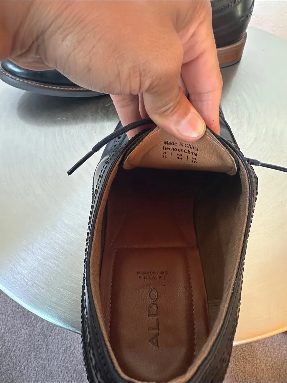 Aldo Black Leather Wingtip Derby Shoes Sz11